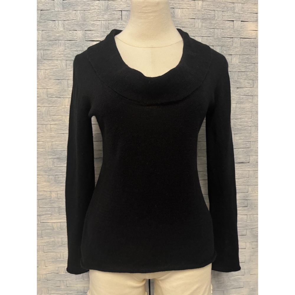 Banana Republic Womens S Sweater Black Angora Blend Cowl Neck Split Cuff Classic